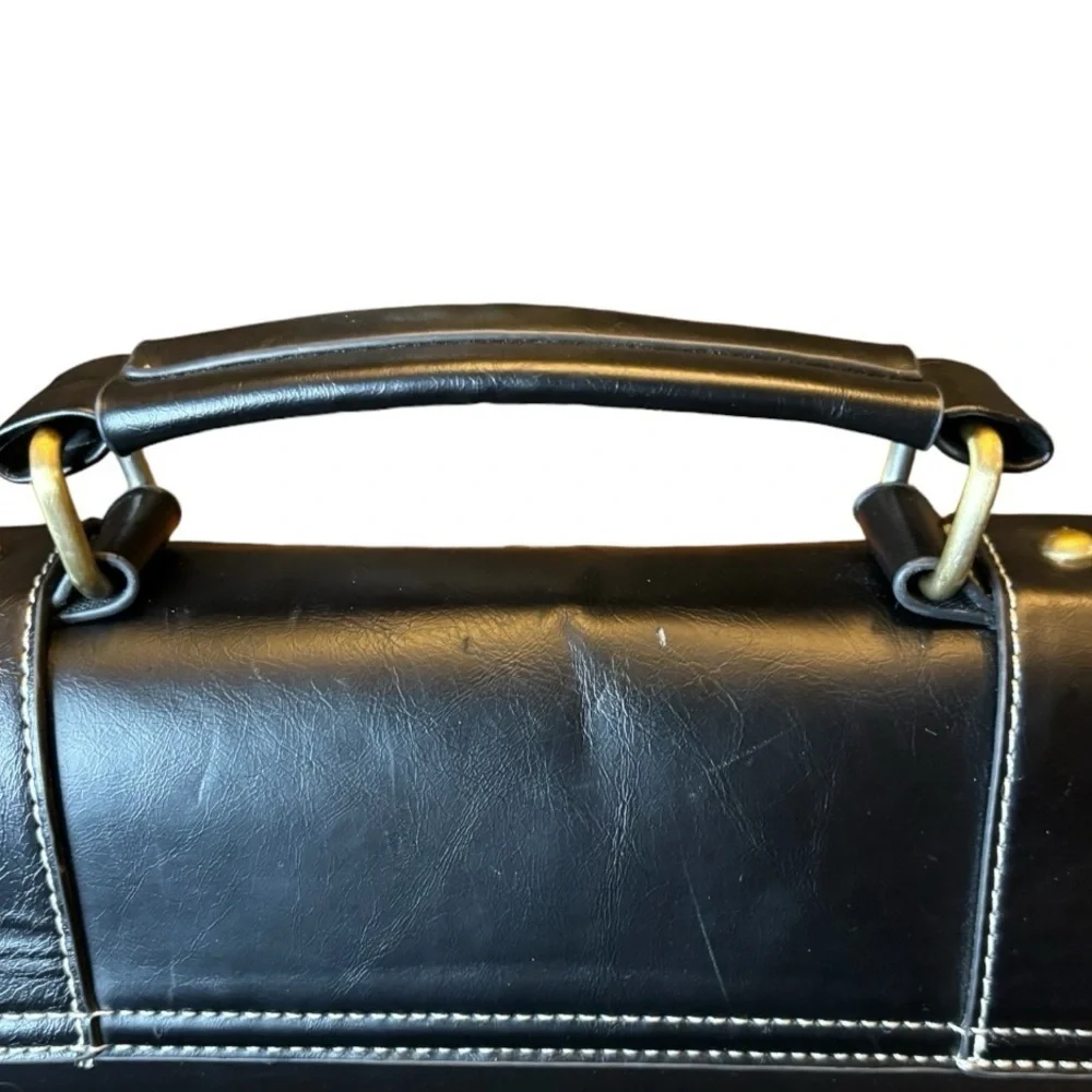 Esecosusi Black Leather Messenger Bag Briefcase Top Handle Crossbody Bag Bookbag
